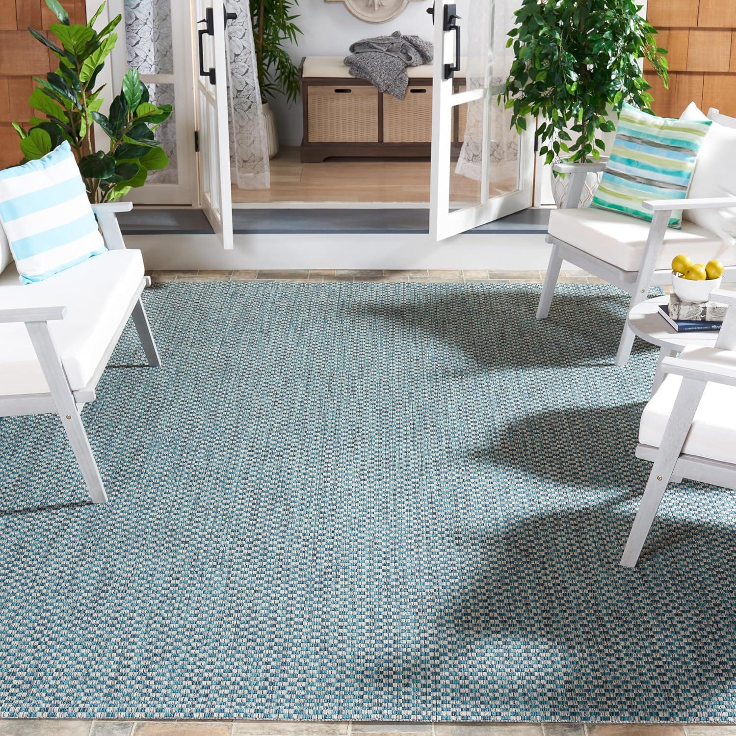 image:imageSAFAVIEH Washable Rug Outdoor Courtyard Collection 8 x 10 Light Blue amp Light Grey NonShedding amp Easy Cleaning Ideal for Patio Backyard Mudroom DIning Space CY865337121TurquoiseLight Grey