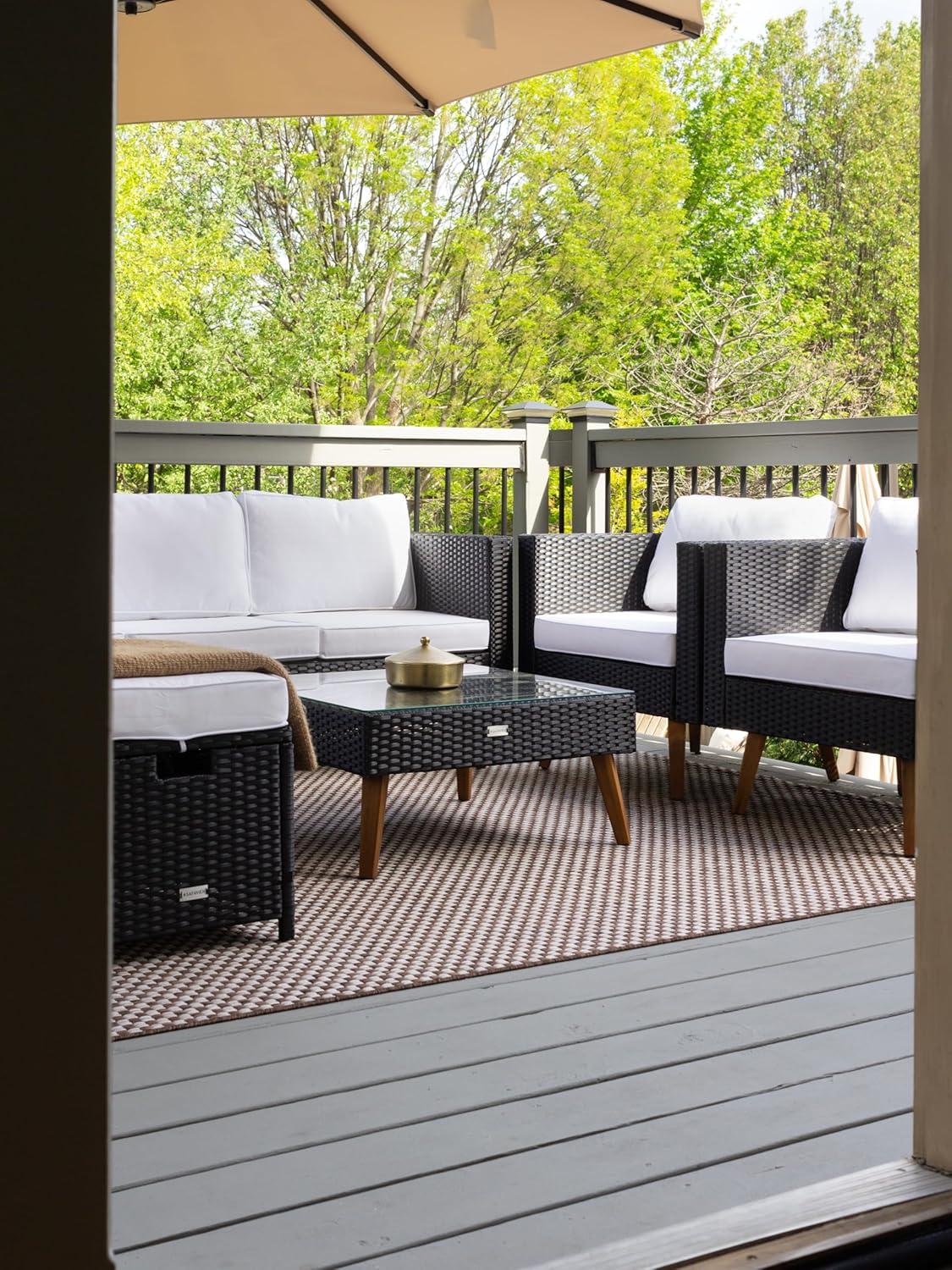 image:imageSAFAVIEH Washable Rug Outdoor Courtyard Collection 8 x 10 Light Blue amp Light Grey NonShedding amp Easy Cleaning Ideal for Patio Backyard Mudroom DIning Space CY865337121Light BrownLight Grey