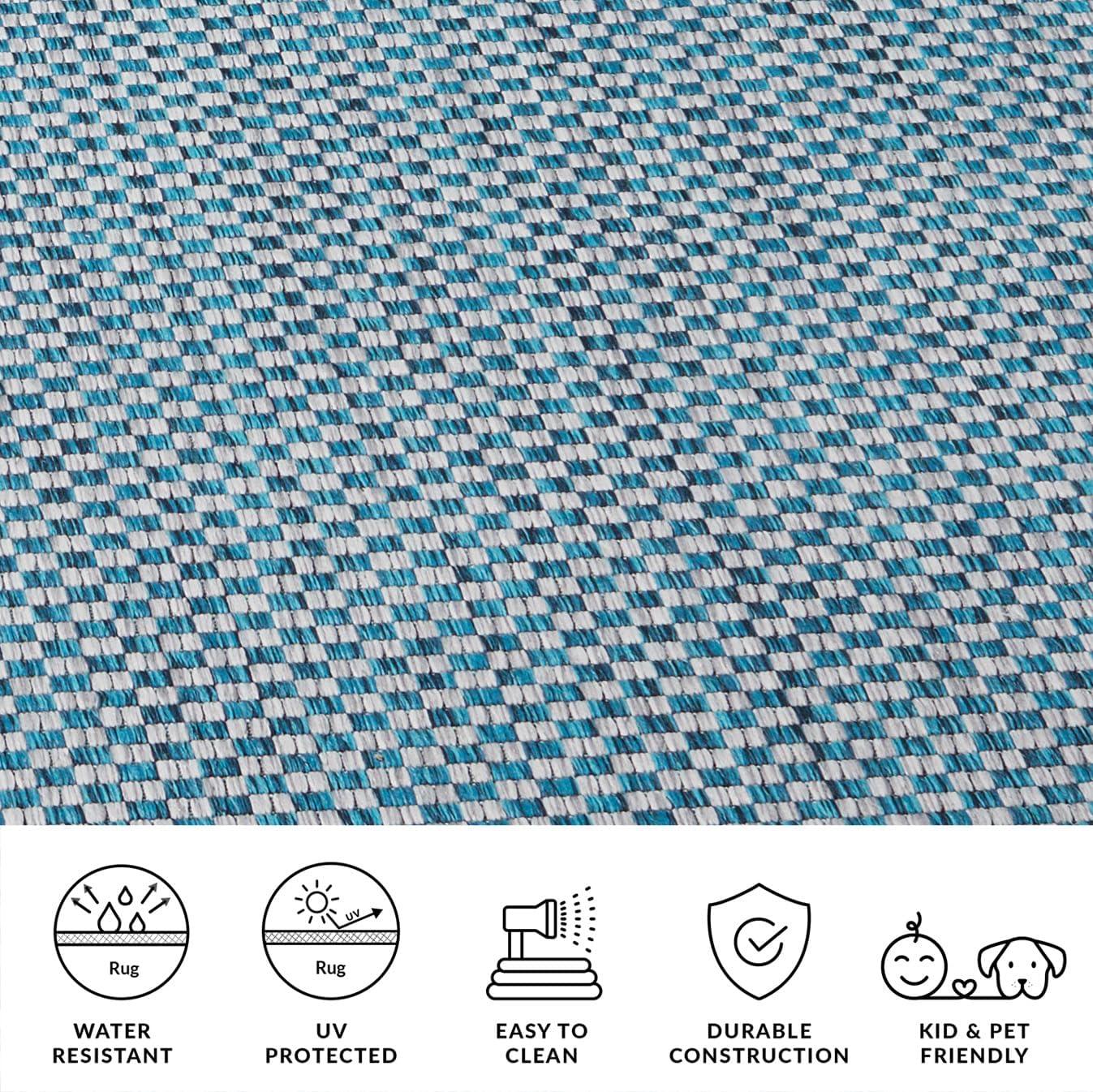 image:imageSAFAVIEH Washable Rug Outdoor Courtyard Collection 8 x 10 Light Blue amp Light Grey NonShedding amp Easy Cleaning Ideal for Patio Backyard Mudroom DIning Space CY865337121TurquoiseLight Grey