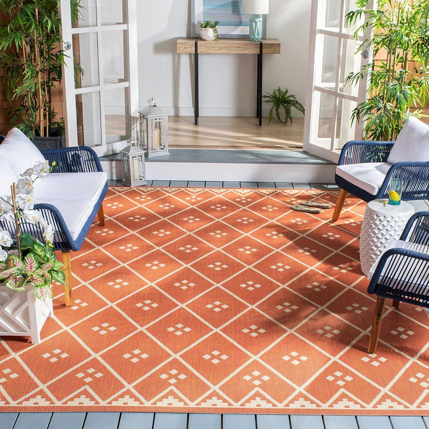 image:imageSAFAVIEH Washable Rug Outdoor Courtyard Collection 9 x 12 Terracotta amp Light Beige NonShedding amp Easy Cleaning Ideal for Patio Backyard Mudroom CY6303231TerracottaLight Beige