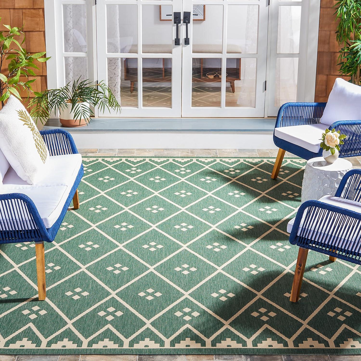 image:imageSAFAVIEH Washable Rug Outdoor Courtyard Collection 9 x 12 Terracotta amp Light Beige NonShedding amp Easy Cleaning Ideal for Patio Backyard Mudroom CY6303231Dark GreenBeige