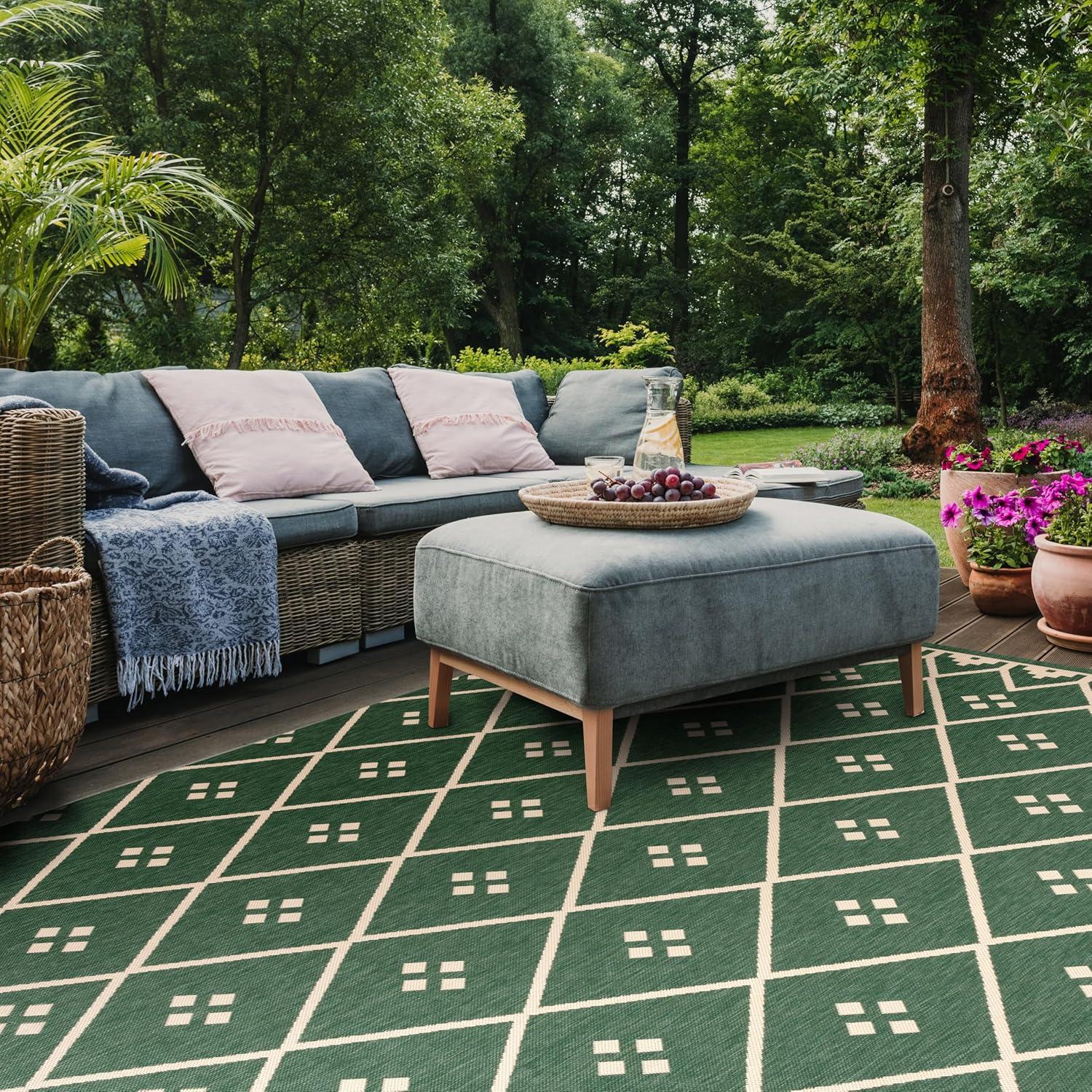 image:imageSAFAVIEH Washable Rug Outdoor Courtyard Collection 9 x 12 Terracotta amp Light Beige NonShedding amp Easy Cleaning Ideal for Patio Backyard Mudroom CY6303231Dark GreenBeige