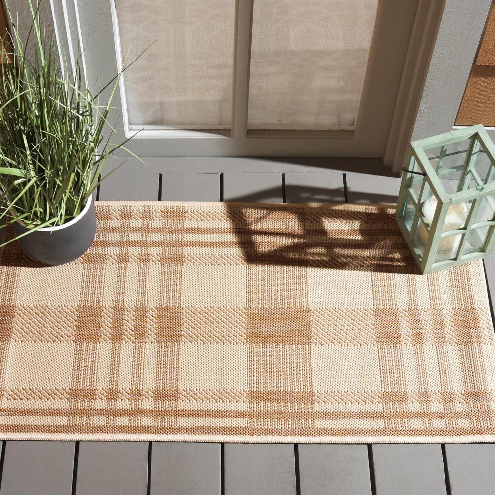image:imageSAFAVIEH Washable Rug Outdoor Courtyard Collection 6 x 8 Red amp Bone Plaid Pattern NonShedding amp Easy Cleaning Ideal for Patio Entryway Mudroom Hallway Kitchen CY6201238NaturalBeige