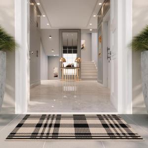 SAFAVIEH Washable Rug Outdoor Courtyard Collection – 6′ x 8′, Red & Bone, Plaid Pattern, Non-Shedding & Easy Cleaning, Ideal for Patio, Entryway, Mudroom, Hallway, Kitchen (CY6201-238)(Black/Bone)