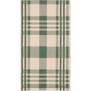 SAFAVIEH Washable Rug Outdoor Courtyard Collection – 6′ x 8′, Red & Bone, Plaid Pattern, Non-Shedding & Easy Cleaning, Ideal for Patio, Entryway, Mudroom, Hallway, Kitchen (CY6201-238)(Green/Beige)