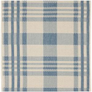 SAFAVIEH Washable Rug Outdoor Courtyard Collection – 6′ x 8′, Red & Bone, Plaid Pattern, Non-Shedding & Easy Cleaning, Ideal for Patio, Entryway, Mudroom, Hallway, Kitchen (CY6201-238)(Beige/Blue)