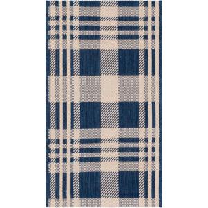 SAFAVIEH Washable Rug Outdoor Courtyard Collection – 6′ x 8′, Red & Bone, Plaid Pattern, Non-Shedding & Easy Cleaning, Ideal for Patio, Entryway, Mudroom, Hallway, Kitchen (CY6201-238)(Navy/Beige)