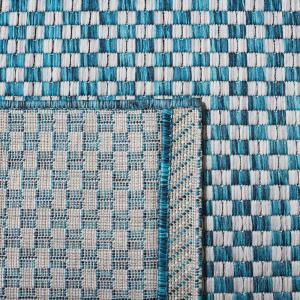 SAFAVIEH Washable Rug Outdoor Courtyard Collection – 8′ x 10′, Light Blue & Light Grey, Non-Shedding & Easy Cleaning, Ideal for Patio, Backyard, Mudroom, DIning Space (CY8653-37121)(Turquoise/Light Grey)