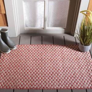 SAFAVIEH Washable Rug Outdoor Courtyard Collection – 8′ x 10′, Light Blue & Light Grey, Non-Shedding & Easy Cleaning, Ideal for Patio, Backyard, Mudroom, DIning Space (CY8653-37121)(Rust/Light Grey)