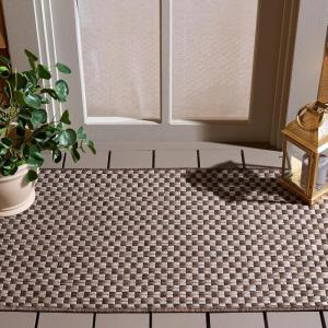 SAFAVIEH Washable Rug Outdoor Courtyard Collection – 8′ x 10′, Light Blue & Light Grey, Non-Shedding & Easy Cleaning, Ideal for Patio, Backyard, Mudroom, DIning Space (CY8653-37121)(Light Brown/Light Grey)
