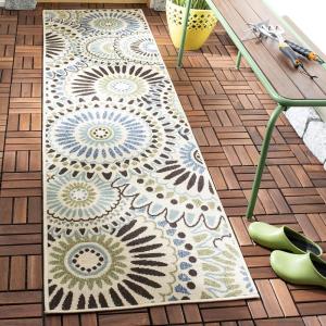 SAFAVIEH Washable Rug Outdoor Veranda Collection – 9′ x 12′, Chocolate & Terracotta, Non-Shedding & Easy to Clean, Ideal for Patio, Backyard, Mudroom (VER091-0725)(Cream/Blue)