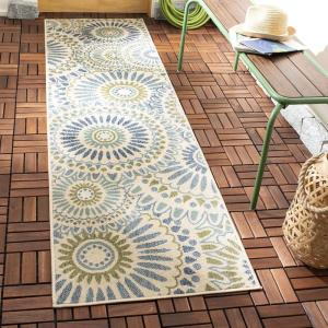 SAFAVIEH Washable Rug Outdoor Veranda Collection – 9′ x 12′, Chocolate & Terracotta, Non-Shedding & Easy to Clean, Ideal for Patio, Backyard, Mudroom (VER091-0725)(Cream/Green)
