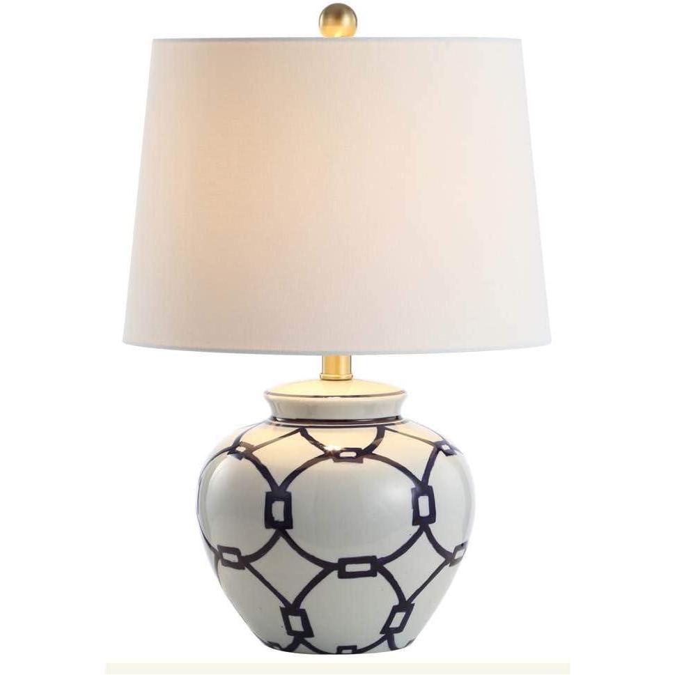 image:imageSAFAVIEH Lighting Collection Anders White Blue 21inch Bedroom Living Room Home Office Desk Nightstand Table Lamp LED Bulb Included