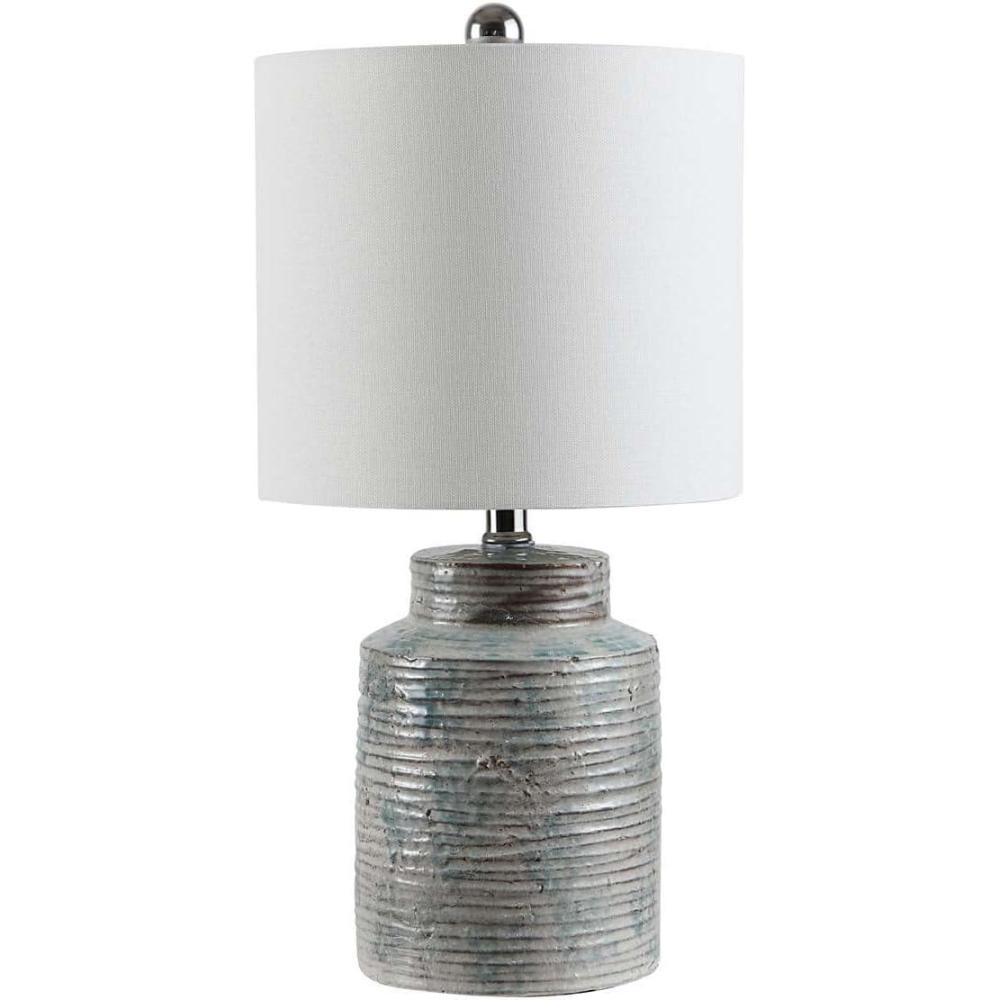 image:imageSAFAVIEH Lighting Collection Boris Modern Contemporary Blue Glass 19inch Bedroom Living Room Home Office Desk Nightstand Table Lamp LED Bulb Included