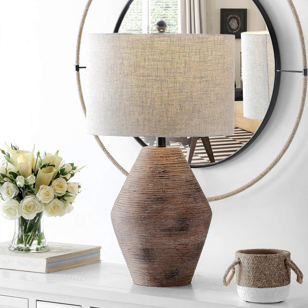 image:imageSAFAVIEH Lighting Collection Detris Modern Rustic Farmhouse Brown 26inch Bedroom Living Room Home Office Desk Nightstand Table Lamp LED Bulb Included