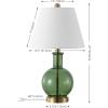 SAFAVIEH Lighting Collection – Camelie Green Glass Table Lamp Set of 2, 22″ Decorative Accent Lights with Fabric Shades, E26 Bulb Compatible (TBL4622A-SET2)(Green/Brass)
