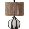 SAFAVIEH Lighting Collection – Devi Cream & Black Ceramic Table Lamp, 20″ Decorative Accent Light with Rattan Shade, E26 Bulb Compatible (TBL4655A)