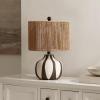SAFAVIEH Lighting Collection – Devi Cream & Black Ceramic Table Lamp, 20″ Decorative Accent Light with Rattan Shade, E26 Bulb Compatible (TBL4655A)