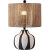SAFAVIEH Lighting Collection – Devi Cream & Black Ceramic Table Lamp, 20″ Decorative Accent Light with Rattan Shade, E26 Bulb Compatible (TBL4655A)