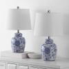 SAFAVIEH Lighting Collection – Sandra White & Blue Ceramic Table Lamp Set of 2, 20″ Decorative Accent Lights with Fabric Shades, E26 Bulb Compatible (TBL4630A-SET2)(White/Blue)