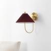 SAFAVIEH Lighting Collection Chrissy Burgundy/Brass Fabric/Metal Wall Sconce Set of 2 (LED Bulbs Included)