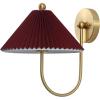 SAFAVIEH Lighting Collection Chrissy Burgundy/Brass Fabric/Metal Wall Sconce Set of 2 (LED Bulbs Included)