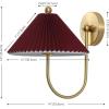 SAFAVIEH Lighting Collection Chrissy Burgundy/Brass Fabric/Metal Wall Sconce Set of 2 (LED Bulbs Included)