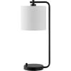 SAFAVIEH Lighting Collection Follett Black/White Drum Shade 20-inch Table Lamp with USB Charging Port, Ideal for Living Room, Bedroom, Nightstand, Home Office, Dorm (LED Bulb Included)