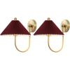SAFAVIEH Lighting Collection Chrissy Burgundy/Brass Fabric/Metal Wall Sconce Set of 2 (LED Bulbs Included)