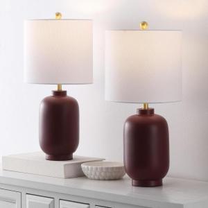 SAFAVIEH Lighting Collection – Madsen Burgundy Resin Table Lamp Set of 2, 20″ Decorative Accent Lights with Fabric Shades, E26 Bulb Compatible (TBL4641A-SET2)(Burgundy)