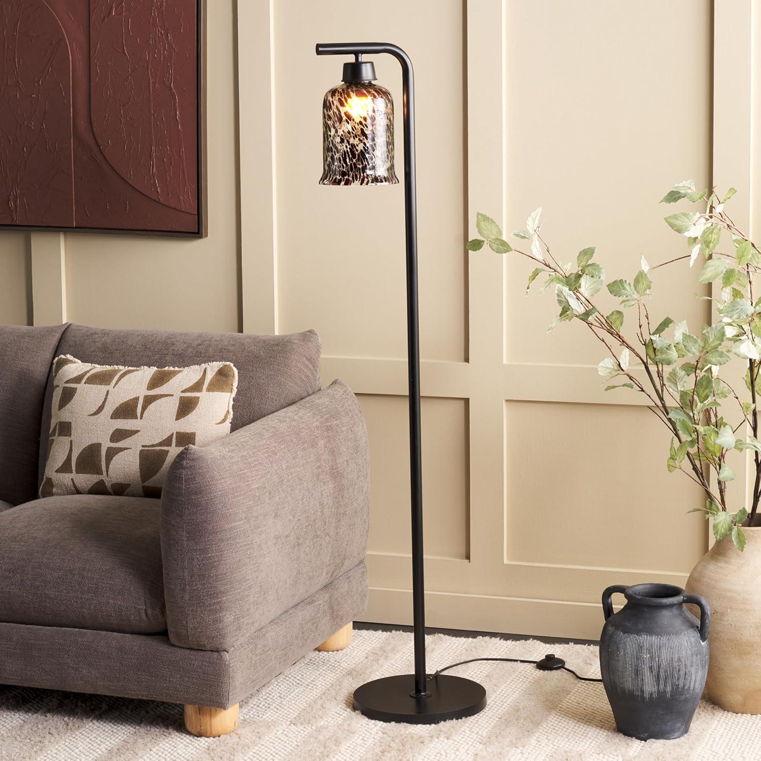 image:imageSAFAVIEH Lighting Collection Nezara 58inch Black amp Brown Tortoise Glass Shade Reading Floor LampBlackBrown Tortoise