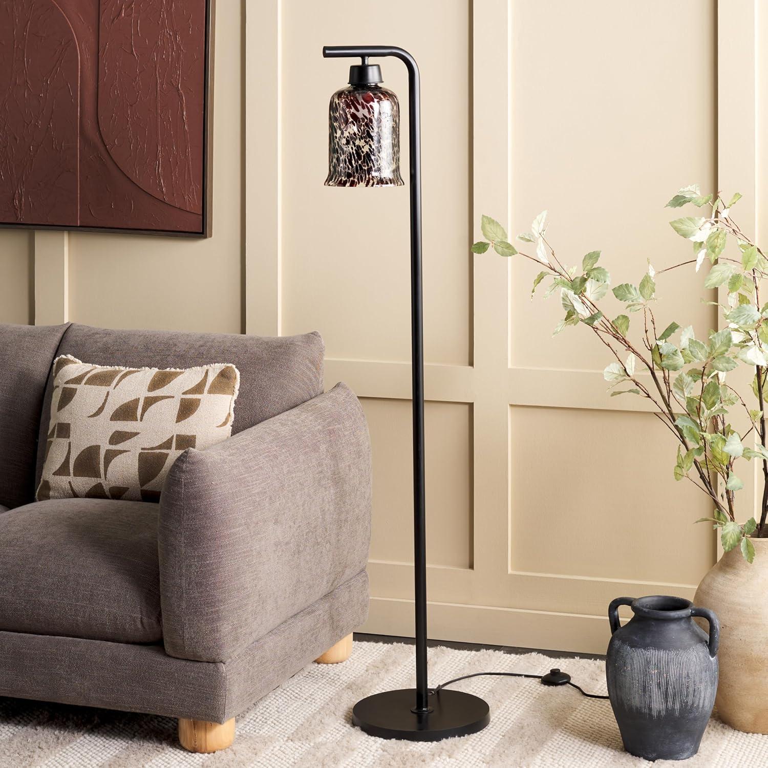 image:imageSAFAVIEH Lighting Collection Nezara 58inch Black amp Brown Tortoise Glass Shade Reading Floor LampBlackBrown Tortoise
