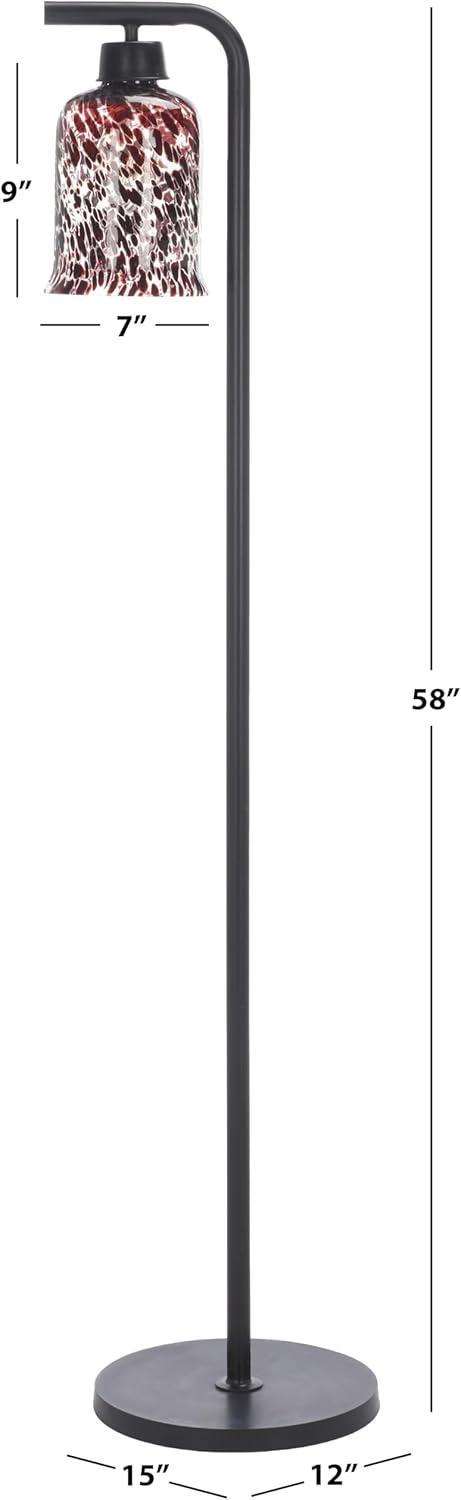image:imageSAFAVIEH Lighting Collection Nezara 58inch Black amp Brown Tortoise Glass Shade Reading Floor LampBlackBrown Tortoise