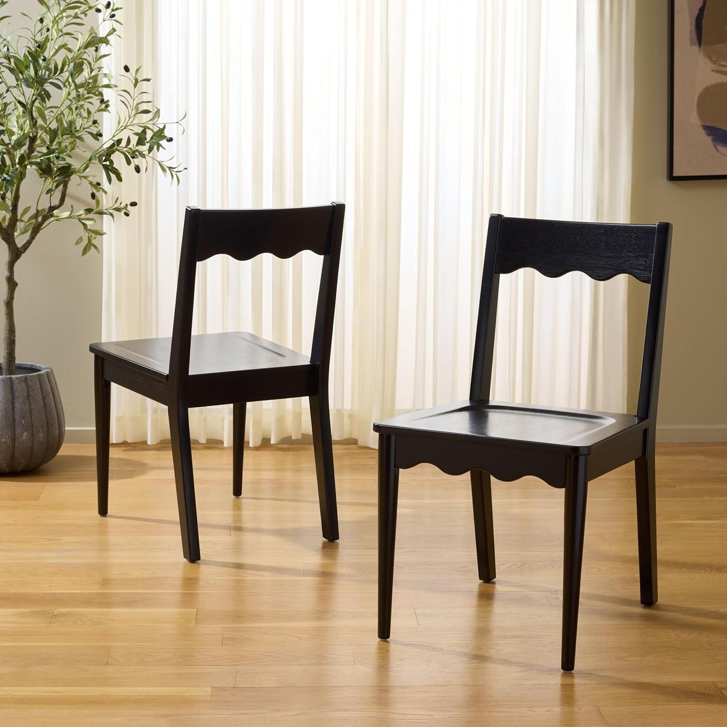 image:imageSAFAVIEH Home Collection Rosetty Black Scallop Solid Wood Dining Chair Set of 2 Country Cottage Farmhouse Design DCH9220BSET2Black