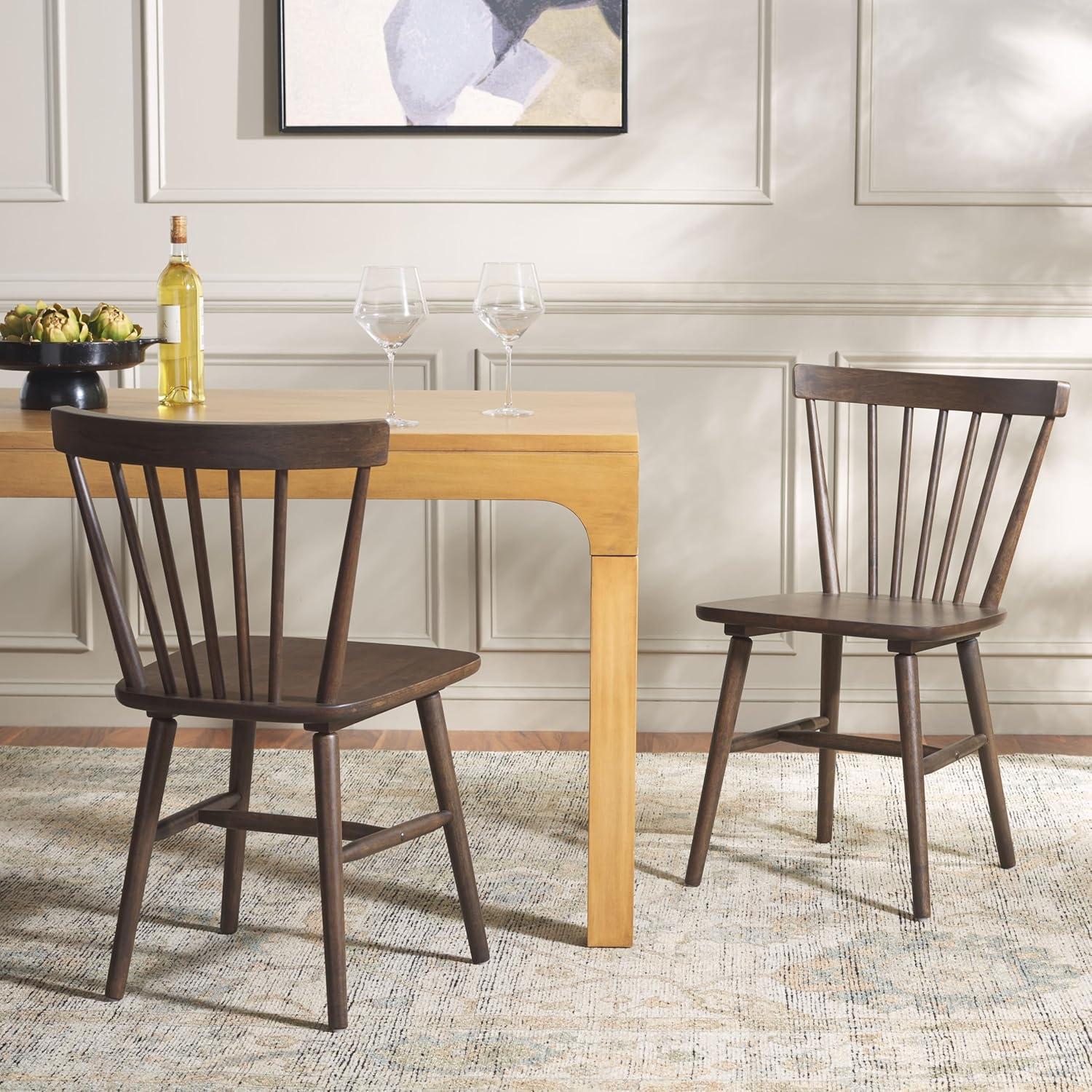 image:imageSAFAVIEH Home Collection Winona Set of 2 Walnut Windsor Farmhouse Dining Chairs Spindle Back Wood Chairs Classic Casual Seating DCH8500GSET2Dark Walnut