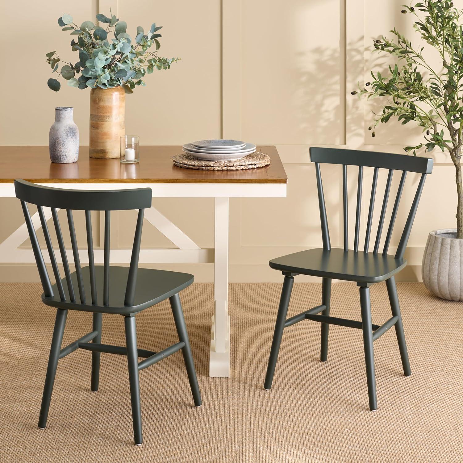 image:imageSAFAVIEH Home Collection Winona Set of 2 Walnut Windsor Farmhouse Dining Chairs Spindle Back Wood Chairs Classic Casual Seating DCH8500GSET2Garden Green