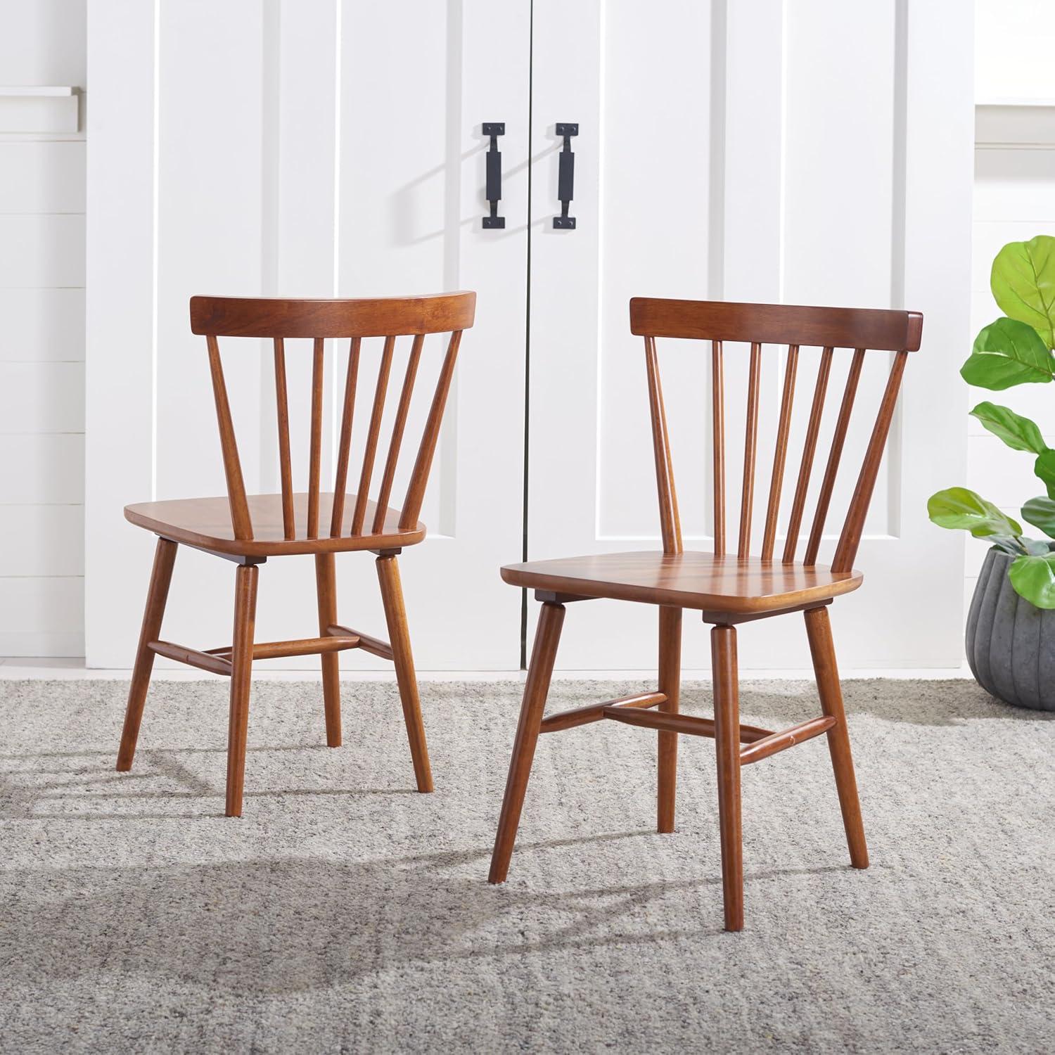 image:imageSAFAVIEH Home Collection Winona Set of 2 Walnut Windsor Farmhouse Dining Chairs Spindle Back Wood Chairs Classic Casual Seating DCH8500GSET2Walnut