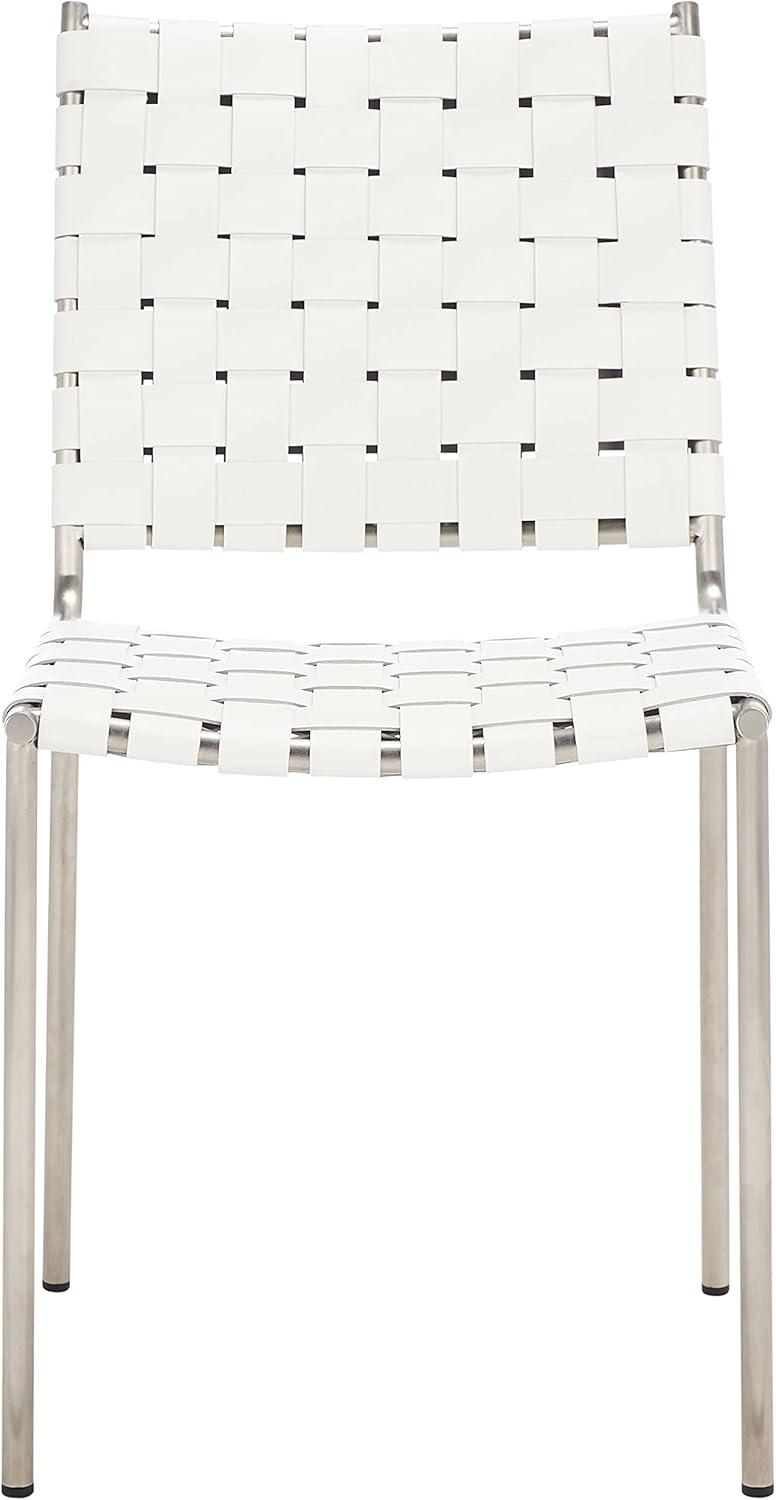 image:imageSafavieh Home Collection Wesson Black Woven LeatherSilver Dining Chair Set of 2 Fully AssembledWhiteSilver