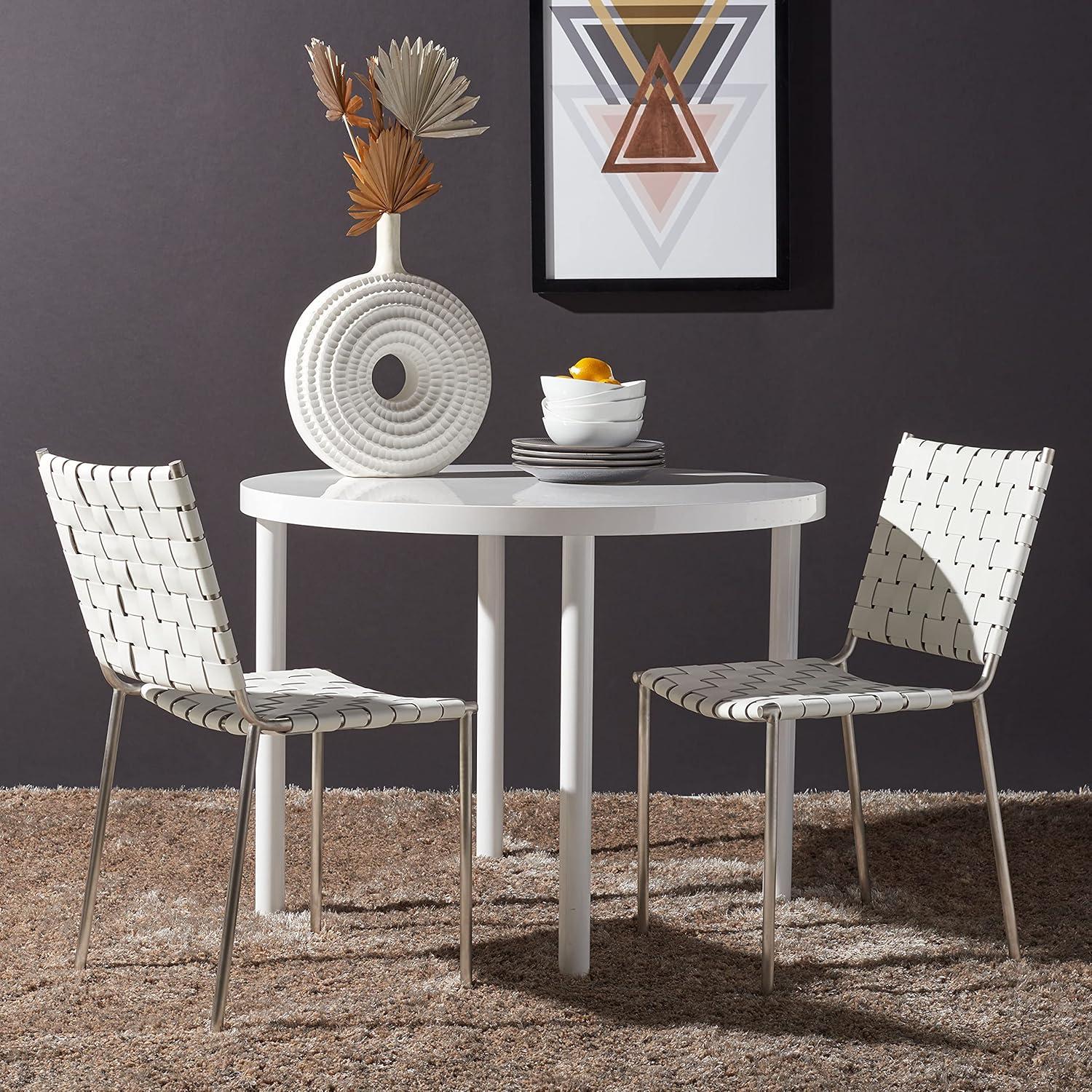 image:imageSafavieh Home Collection Wesson Black Woven LeatherSilver Dining Chair Set of 2 Fully AssembledWhiteSilver