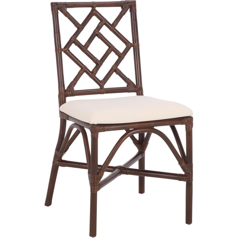 image:imageSAFAVIEH Furniture Bhumi Accent Chair Set of 2 Coastal Design White amp Chocolate Brown Rattan Fully Assembled Ideal for Living Room Bedroom Dining Space 197 Seat Height ACH6509DSET2