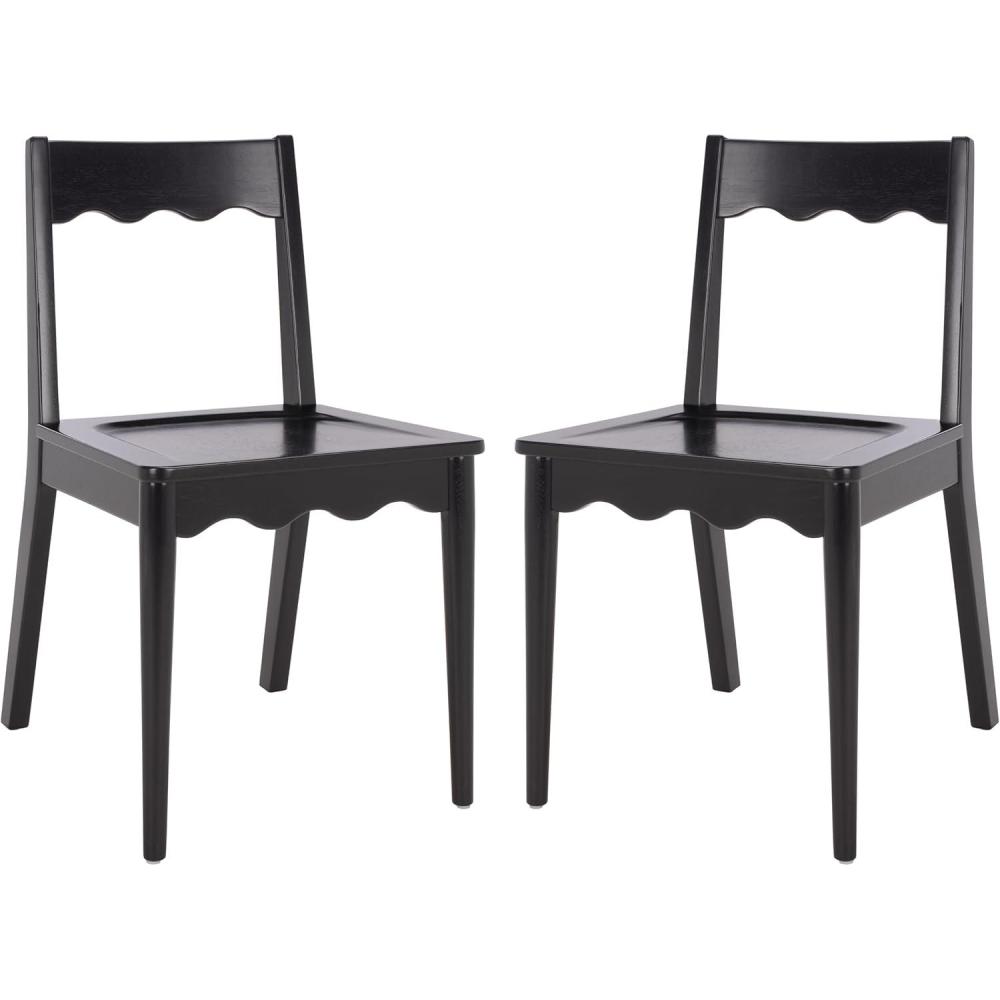 image:imageSAFAVIEH Home Collection  Rosetty Black Scallop Solid Wood Dining Chair Set of 2 Country Cottage Farmhouse Design DCH9220BSET2Black