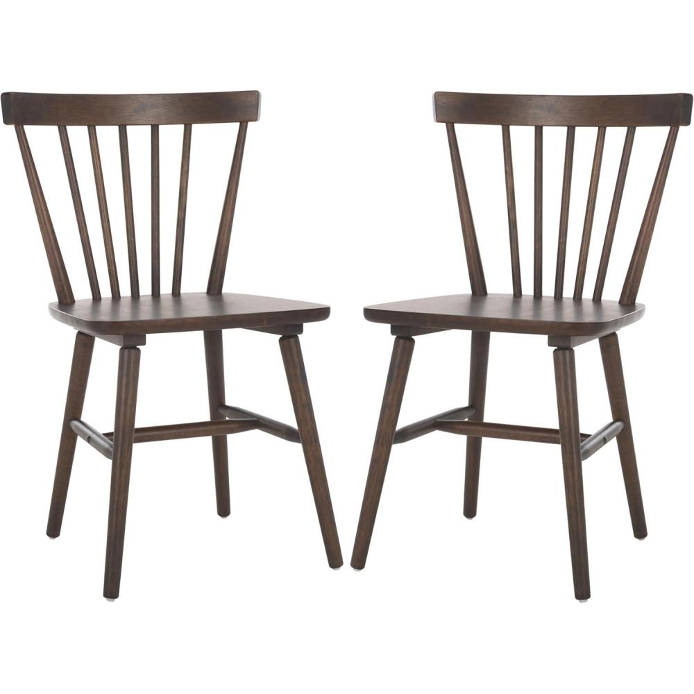 image:imageSAFAVIEH Home Collection  Winona Set of 2 Walnut Windsor Farmhouse Dining Chairs Spindle Back Wood Chairs Classic Casual Seating DCH8500GSET2Dark Walnut