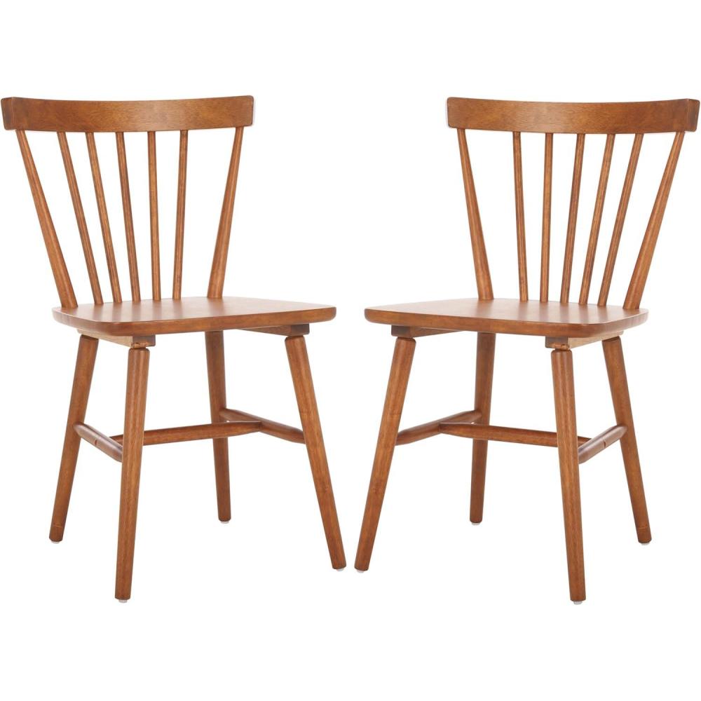 image:imageSAFAVIEH Home Collection  Winona Set of 2 Walnut Windsor Farmhouse Dining Chairs Spindle Back Wood Chairs Classic Casual Seating DCH8500GSET2Honey