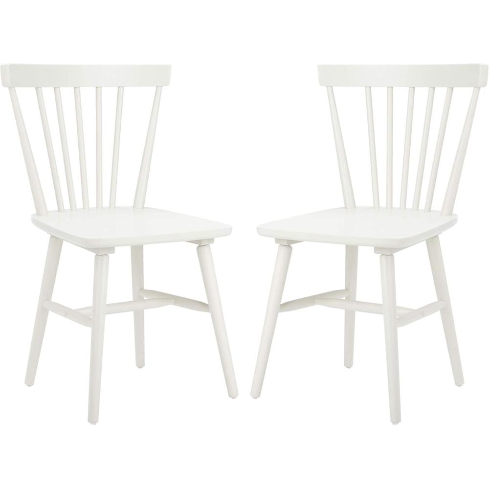 image:imageSAFAVIEH Home Collection Winona Set of 2 Walnut Windsor Farmhouse Dining Chairs Spindle Back Wood Chairs Classic Casual Seating DCH8500GSET2Off White