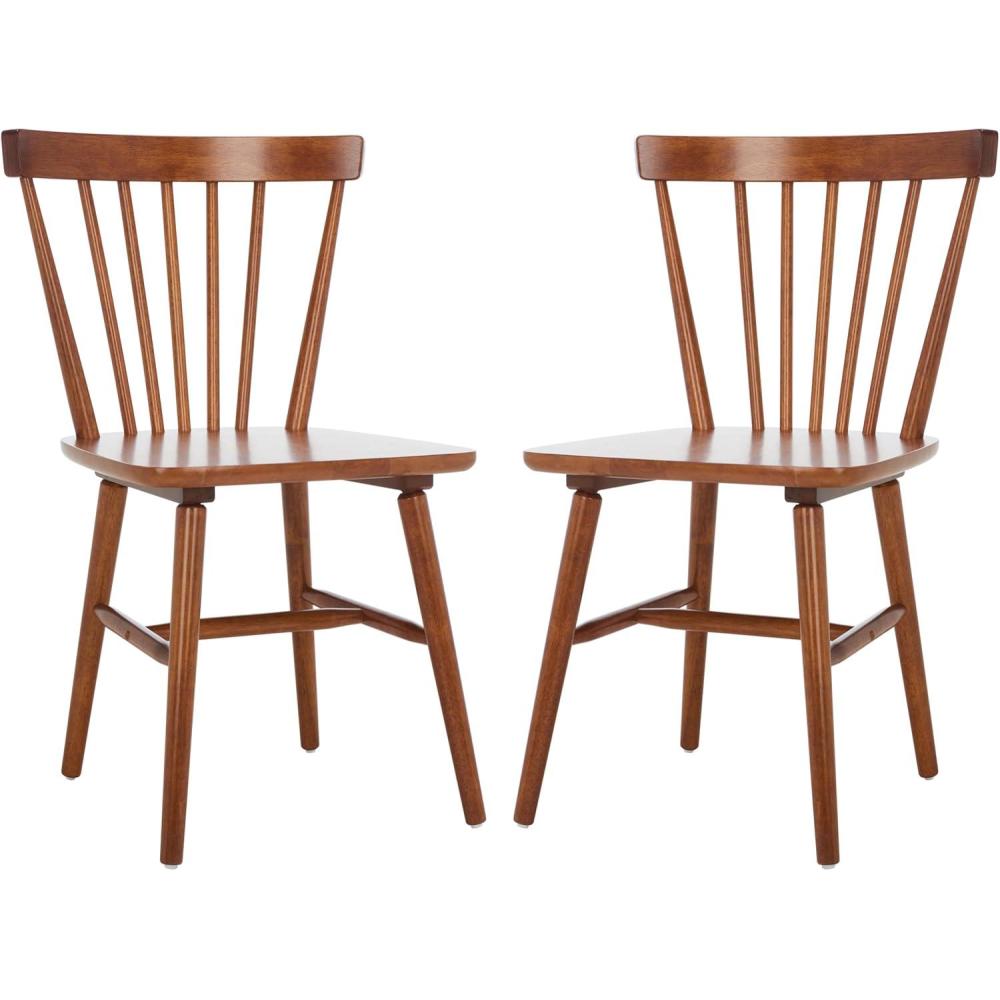 image:imageSAFAVIEH Home Collection Winona Set of 2 Walnut Windsor Farmhouse Dining Chairs Spindle Back Wood Chairs Classic Casual Seating DCH8500GSET2Walnut