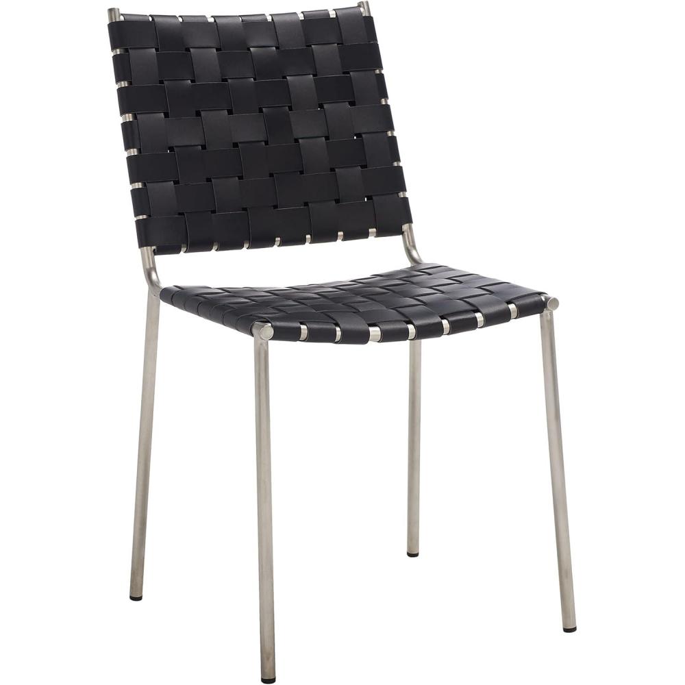 image:imageSafavieh Home Collection Wesson Black Woven LeatherSilver Dining Chair Set of 2  Fully AssembledBlackSilver