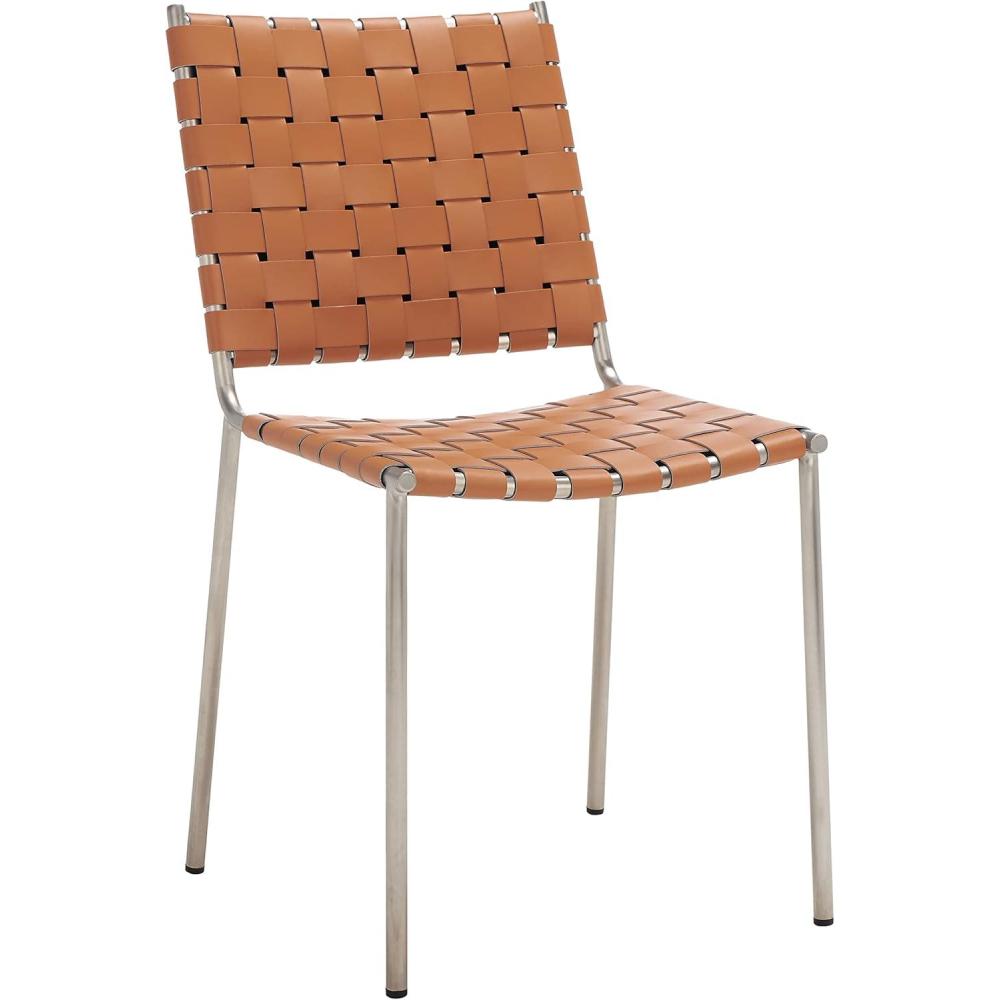 image:imageSafavieh Home Collection Wesson Black Woven LeatherSilver Dining Chair Set of 2 Fully AssembledCognacSilver