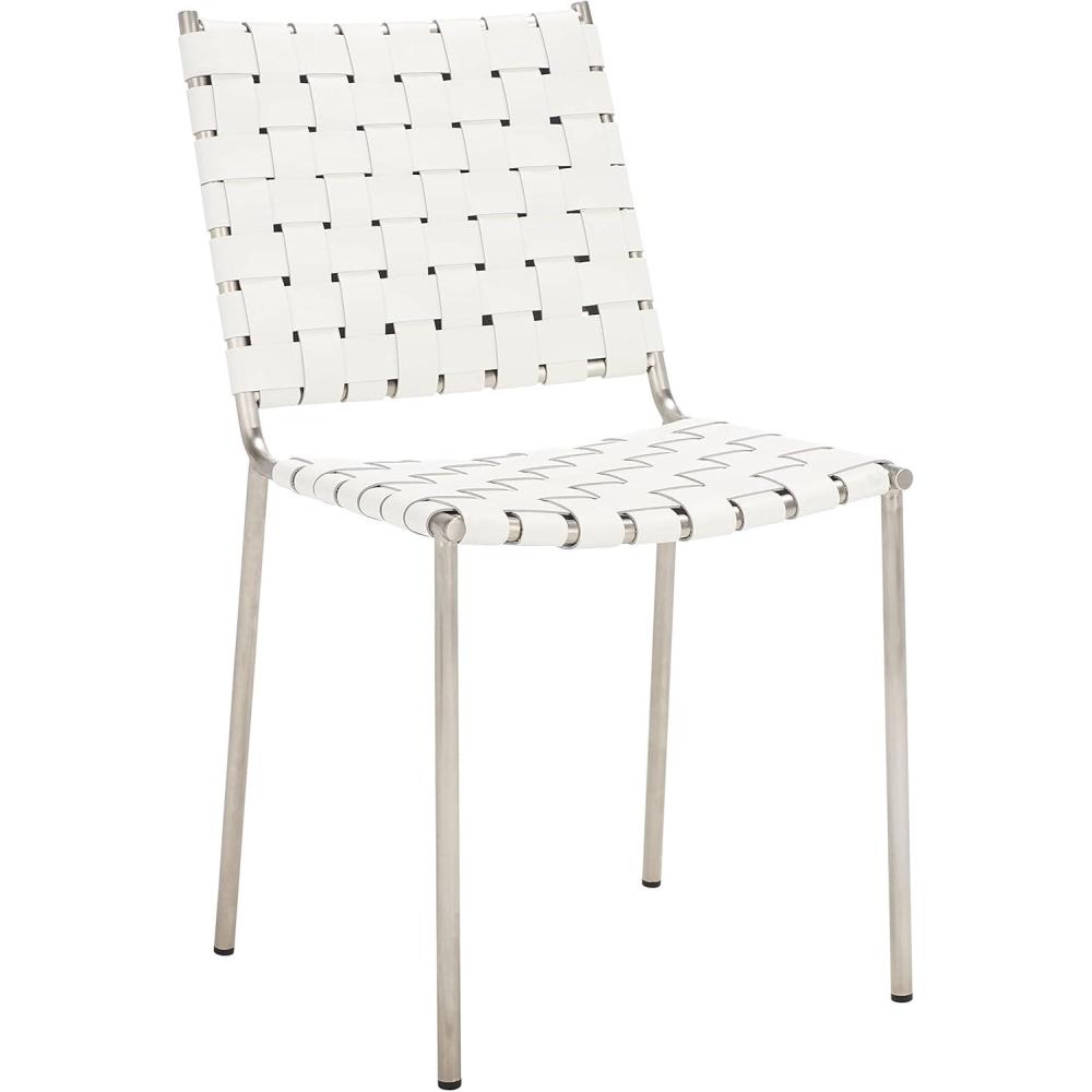 image:imageSafavieh Home Collection Wesson Black Woven LeatherSilver Dining Chair Set of 2 Fully AssembledWhiteSilver