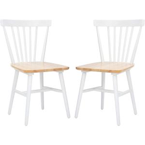 SAFAVIEH Home Collection – Winona Set of 2 Walnut Windsor Farmhouse Dining Chairs, Spindle Back Wood Chairs, Classic Casual Seating (DCH8500G-SET2)(White / Natural)