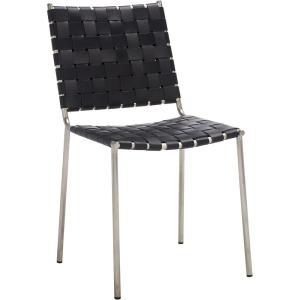 Safavieh Home Collection Wesson Black Woven Leather/Silver Dining Chair (Set of 2) – Fully Assembled(Black/Silver)